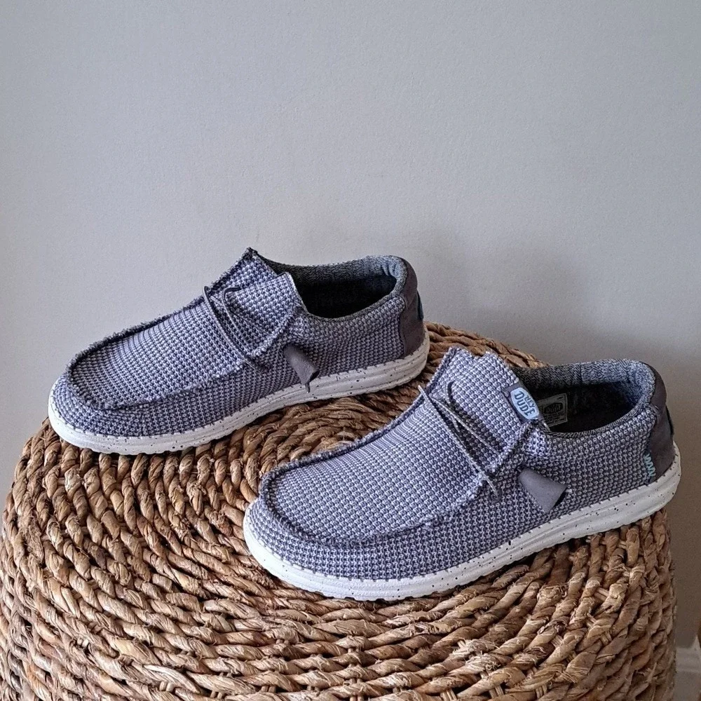 Hey Dude Mens Wally Grey Sport Mesh Knit Slip-On Lightweight Loafers S-6‎